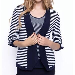 NEW PICADILLY open front stripe jacket in deep navy